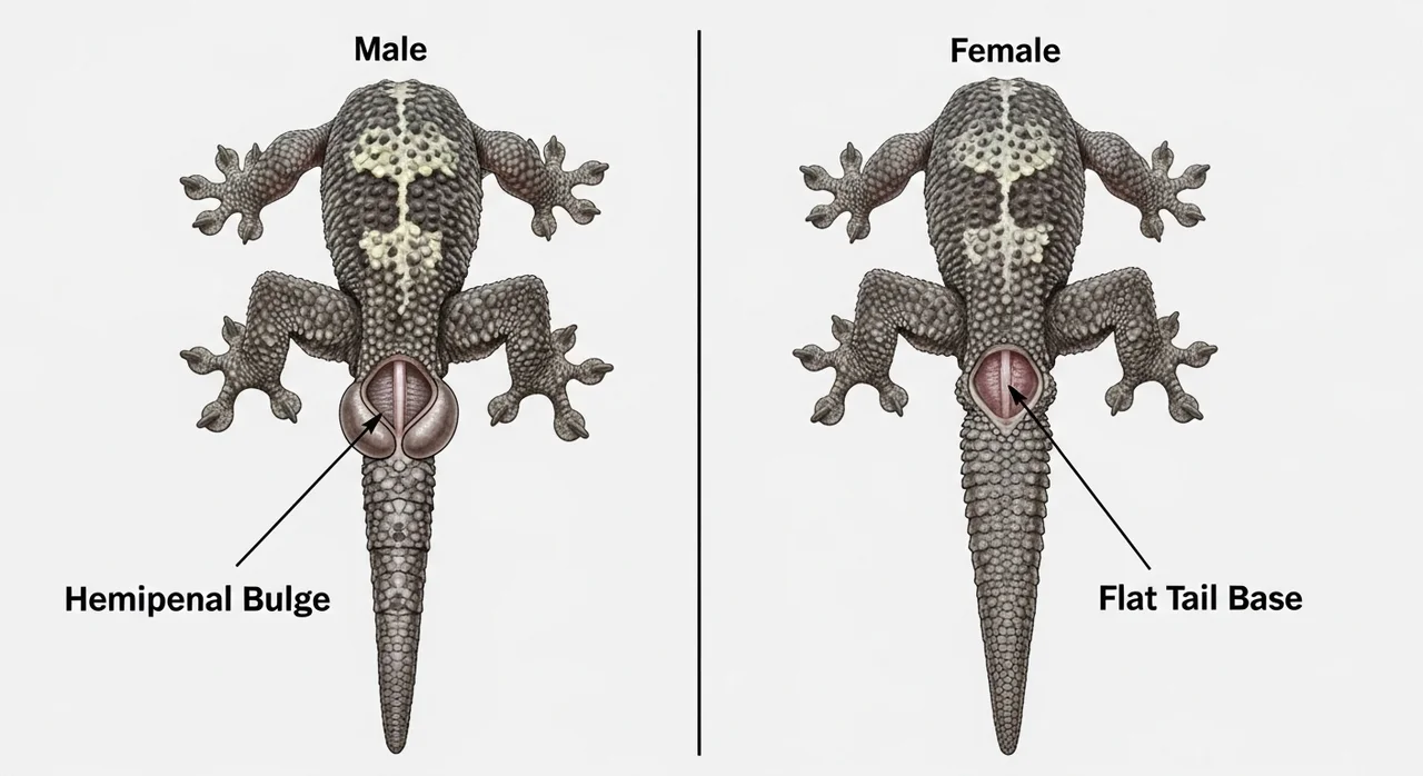 외형적 차이: 생식기 돌출(Hemipenal Bulge)
