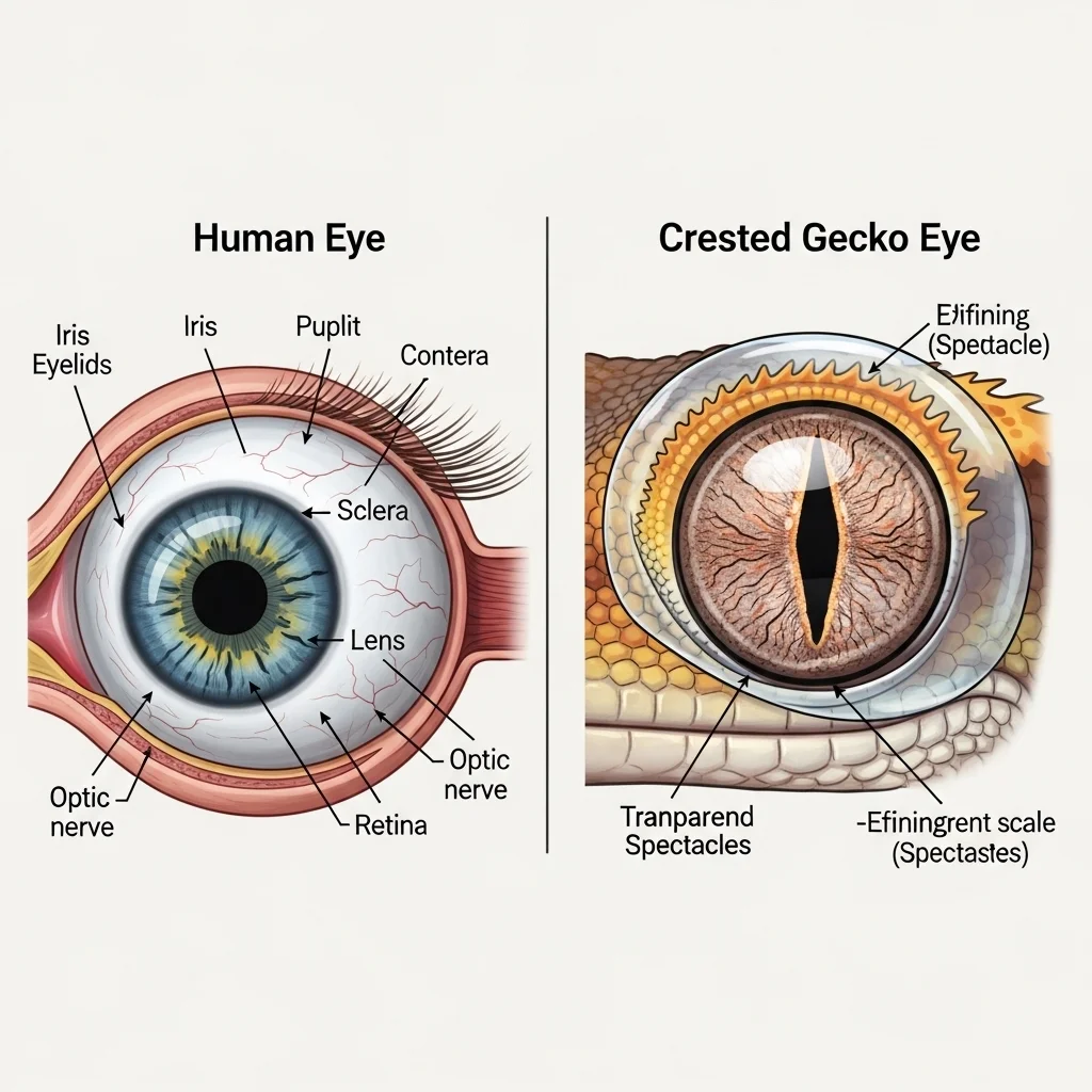 사람과 도마뱀의 차이, 눈의 구조 비교