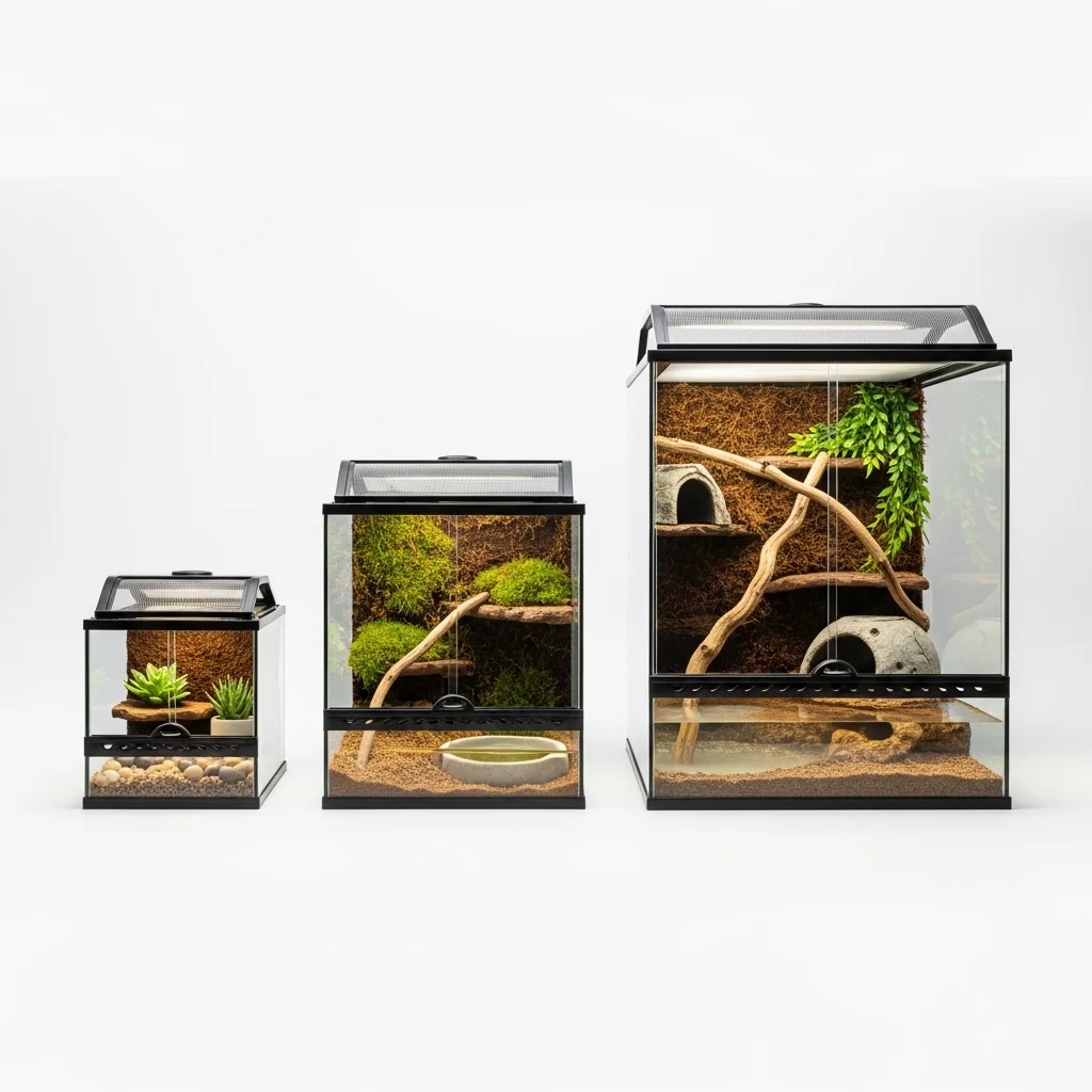 성장 단계별 권장 사육장 크기 비교