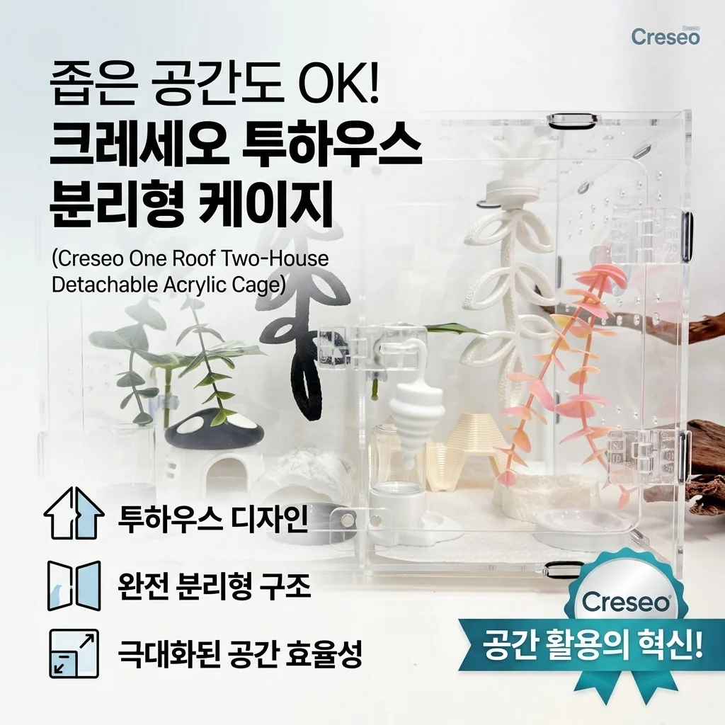 크레세오 한지붕두집 분리형 아크릴 케이지, 공간 효율 고민될 때
